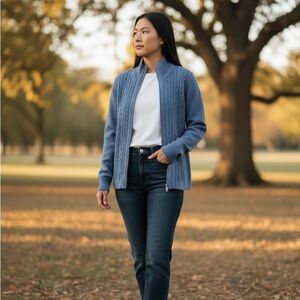 TALBOTS Washable Zippered Cardigan. Med-Petite. Excellent Condition. $32.